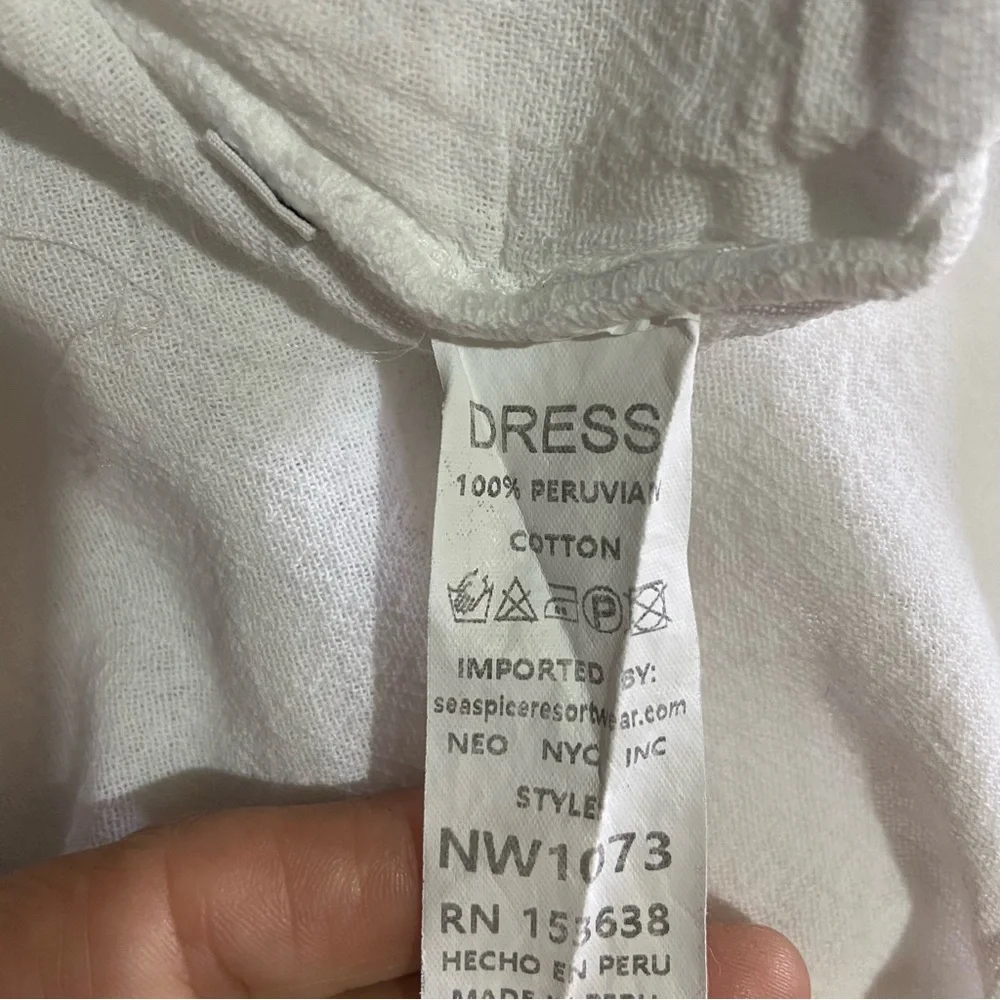 SEASPICE Resort Wear White Coverup Dress Sz Medium Peruvian Cotton Beach Coastal